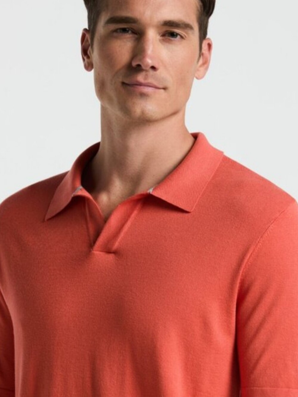 NWT Perry Ellis Orange Red Open Collar Short Seeve Polo Large
